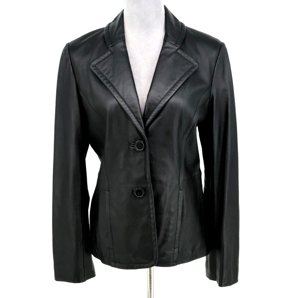 Nine West Jacket Womens Medium Black Leather Lined Coat Biker Preppy Academia